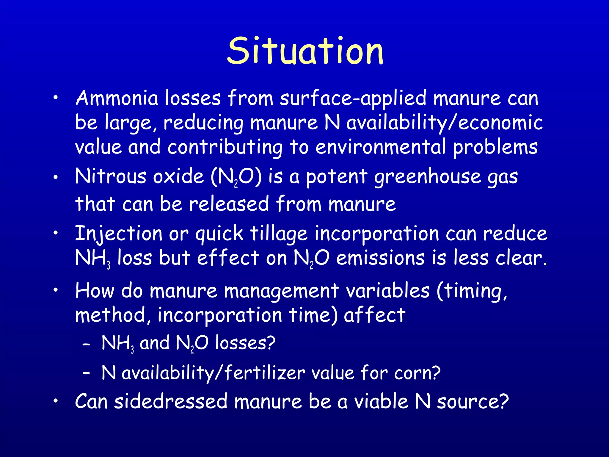 Manure Application Method and Timing Effects on Emission of Ammonia and ...