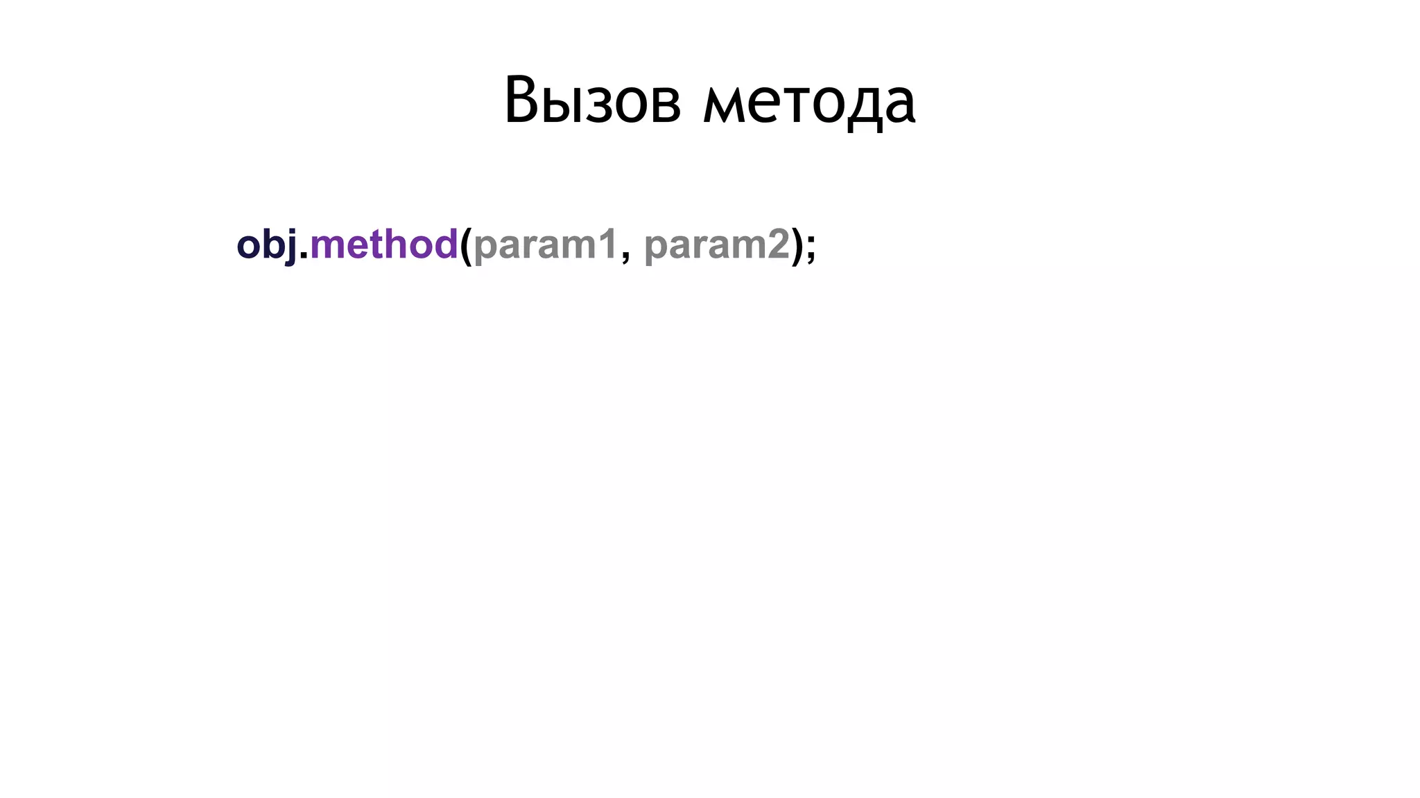 obj.method(param1, param2);
Вызов метода
 