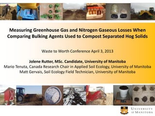 Measuring Greenhouse Gas and Nitrogen Gaseous Losses When
Comparing Bulking Agents Used to Compost Separated Hog Solids
Wa...