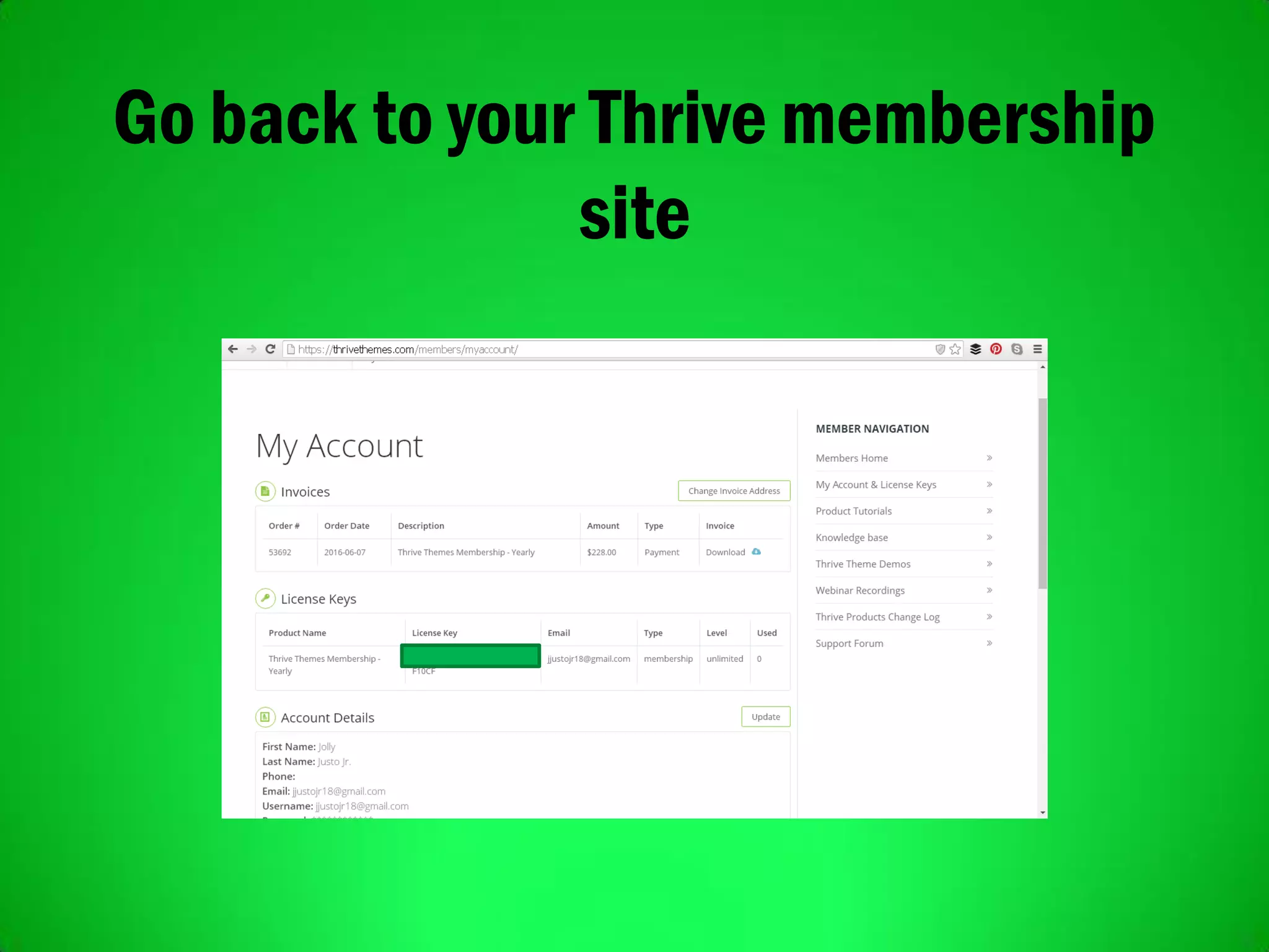 Go back to your Thrive membership
site
 