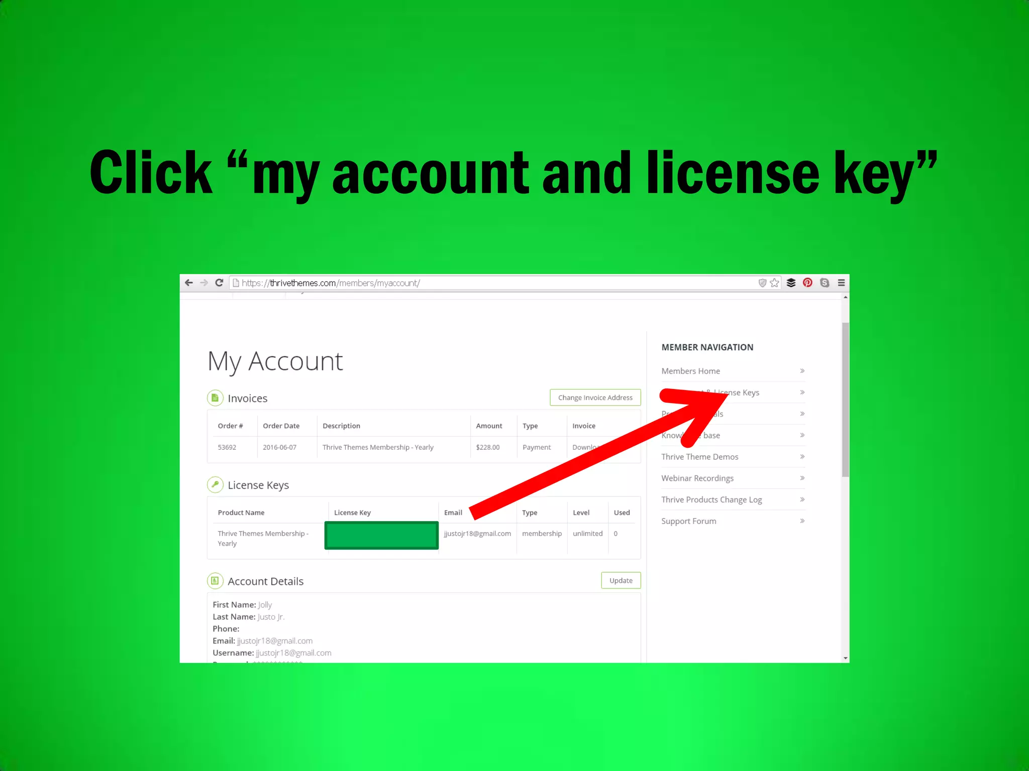 Click “my account and license key”
 