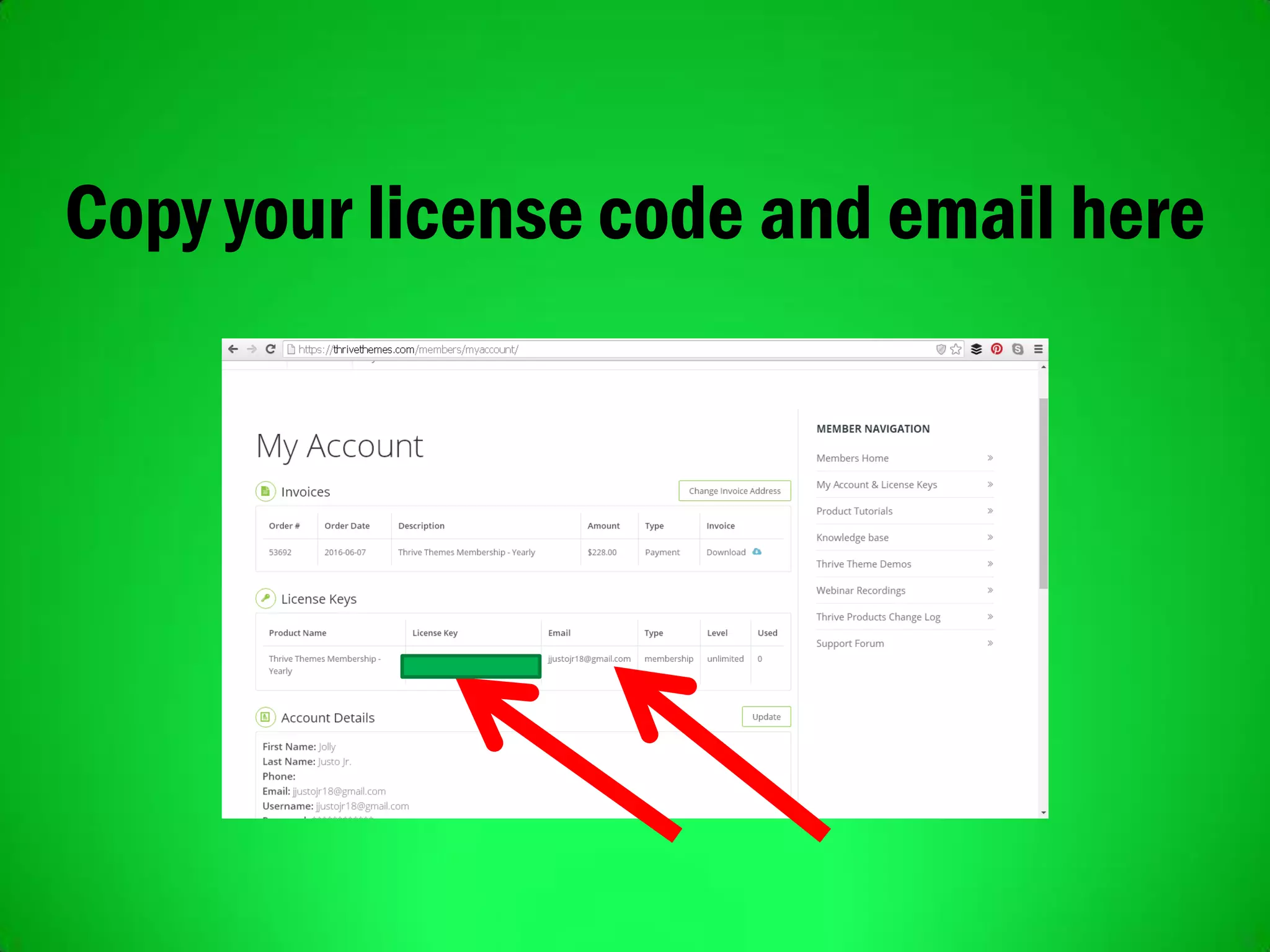 Copy your license code and email here
 