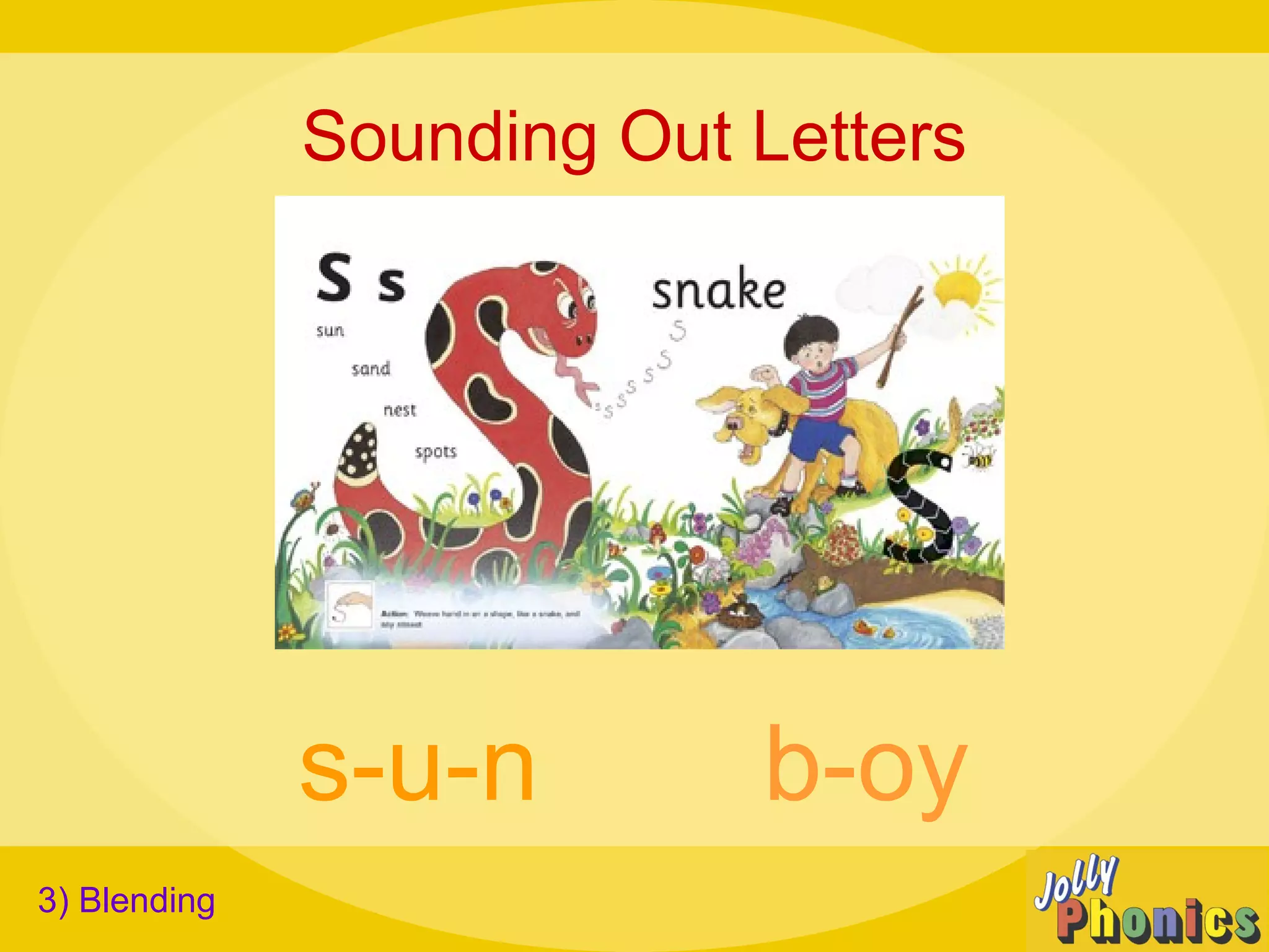 Sounding Out Letters
s-u-n b-oy
3) Blending
 