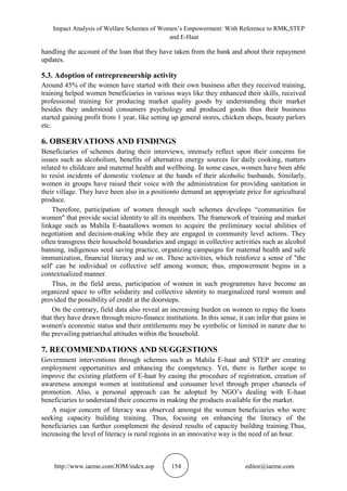 IMPACT ANALYSIS OF WELFARE SCHEMES OF WOMEN’S EMPOWERMENT: WITH ...