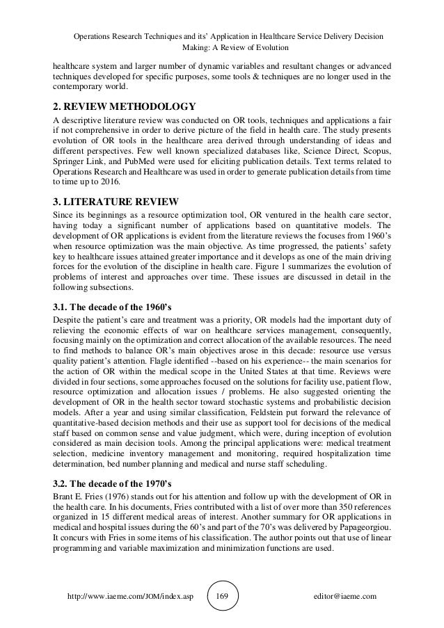 OPERATIONS RESEARCH TECHNIQUES AND ITS APPLICATION IN HEALTHCARE SER 