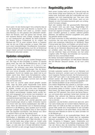 Verein Joomla!Club - www.joomlaclub.ch - Joomla!Magazin 2/201 3
Hier ist noch kurz eine Übersicht, wie sich ein Cronjob
aufbaut:
* * * * * Befehl der ausgeführt werden soll
- - - - -
| | | | |
| | | | +-----Wochentag (0 - 7, So ist 0)
| | | +-----Monat (0 - 12)
| | +-----Tag (1 - 31)
| +-----Stunde (0 - 23)
+ Minute (0 - 59)
Doch wohin mit den Sicherungen? Eine schlechte Idee ist
es, die Sicherungen nach zwei Wochen zu löschen. Ha-
cker schlagen oftmals nicht sofort zu, sondern wissen
dass Backups nur eine gewisse Zeit aufbewahrt werden.
Nach vier Wochen, wenn Sie gewiss sein konnen, dass
kein sauberes Backup mehr vorliegt, schlagen Sie dann
zu und missbrauchen die Website als Spam-Schleuder.
Via Akeeba Backup Professionell ist es möglich die
Backups per FTP an einen anderen Server zu kopieren
oder sie sich per E-Mail zusenden zu lassen. Man kann
auch einen kostenpflichtigen CloudSpeicher hinzuziehen.
Amazons Simple Storage Service, kurz S3, ist führend auf
diesem Gebiet und kann komfortabel mit Akeeba Backup
Professionell verbunden werden.
Updates einspielen
In jüngster Zeit hat sich als gute Update-Strategie erwie-
sen, drei Tage mit dem Einspielen zu warten. Es dauerte
genau einen Tag nach der Veröffentlichung von Joomla!
2.5.1 0 und 3.1 , als die Versionen 2.5.1 1 und 3.1 .1 her-
auskamen. Sie schlossen zwar keine Sicherheitslücken,
brachten aber einige Fehlerbehebungen. Wer die Versio-
nen zuvor schon einspielte, durfte erneut seine Systeme
aktualisieren. Kommt ein Update raus, testet man es am
besten zuerst lokal. Wenn keine Komplikationen auftau-
chen, sollte man die eigenen Seiten aktualisieren. Nach
den erfolgreichen Einspielungen, kommen dann die Web-
sites der Kunden dran.
Dass nicht nur Joomla! selbst aktuell gehalten werden
sollte, zeigt die letzte große Hackerwelle Ende letzten
Jahres, die zu 99% nicht auf eine Schwachstelle in Joom-
la! abzielte, sondern auf die Lücke einer Erweiterung:
JCE. Der Joomla Content Editor wurde in der Vergangen-
heit sträflich vernachlassigt. Updates hierfür wurden ein-
fach nicht eingespielt und so konnte man kinderleicht als
GIFDatei getarnt PHPCode auf den Server einschleusen.
JoomlaDownloads berichtete dazu ausführlich.
Dabei ist es ein Leichtes unter Joomla! geworden auch
seine Erweiterungen aktuell zu halten. Entwickler machen
sich immer mehr das interne UpdateSystem des CMS zu
nutze. Wenn der Administrator sich im Backend einloggt,
bekommt er die Mitteilung, dass Updates auch für Erwei-
terungen vorliegen. Das Einspielen kann er dann bequem
über das Backend durchführen. Das Backup kurz davor
ist natürlich Pflicht und der Test danach auch.
Loggt man sich nicht jeden Tag im Backend ein, ist das
Einschreiben in Mailinglists eine gute Lösung, um über
aktuelle Sicherheitshinweise per E-Mail informiert zu wer-
den. Joomla! bietet dazu einige Listen an. Zudem sollte
man den Entwicklern auf Twitter, Google+ und Facebook
folgen, um stets uber die im Einsatz befindlichen Erweite-
rungen informiert zu sein und ggf. Support anzufragen.
Regelmäßig prüfen
Nach einem Update heißt es prüfen. Eventuell bringt die
neue Version einige neue Features mit. Die prüft man am
besten lokal. Ansonsten sollte die Funktionalitat wie zuvor
gegeben und nicht beeinträchtigt sein. Das kann unter
Umständen zu intensiveren Tests führen, wenn es zum
Beispiel um eine Formularkomponente geht und umfang-
reiche Formulare vorliegen.
Nach den Updates lässt der gewissenhafte Webmaster
sein System nicht aus dem Auge. Regelmäßige Voll-
prüfung aller Ordner und Dateien stehen an, in einem In-
tervall nach eigenem Ermessen. Kleinere Websites tun gut
daran monatlich gecheckt zu werden, während größere
Websites, die taälichen Attacken ausgeliefert sind, jeden
Tag getestet werden dürfen.
Der beste momentan im Netz befindliche Service dafür ist
myJoomla. Hat man einen Account dort angelegt, steht
einem eine kostenlose Vollprüfung zur Verfügung. Diese
Prüfung testet alle Ordner und Dateien und spuckt als Er-
gebnis aus, ob die Website zum Beispiel gehackt worden
ist oder ob es Hintertüren (Backdoors) gibt, die man bes-
ser schließen sollte. Das Beste einer jeden Vollprüfung
sind die nützlichen Tipps und Hinweise, wie man weiter
vorgehen sollte. Phil Taylor, der Entwickler von myJoomla,
leistet hier eine unverzichtbare Arbeit.
Als kleines Schmakerl implementiert myJoomla den kos-
tenlosen Service UptimeRobot, mit Hilfe dessen Websites
alle fünf Minuten uberpruft werden, ob sie noch online
sind.
Performance erhöhen
Schnelle Ladezeiten werden nicht nur von Betreiber und
Besucher erwünscht, sondern auch von Suchmaschinen
durch besseres Ranking honoriert. Die Kompressionsme-
thode GZIP kann dafür in der Konfiguration von Joomla!
aktiviert werden. Mit dieser Methode werden die Inhalte
erst komprimiert, bevor sie im Browser ausgegeben wer-
den. Gerade bei Bildern ist der Unterschied enorm.
Eine weitere Möglichkeit die Ladezeit zu verringern ist der
Cache. Aktviert man den Cache auf 1 5 Minuten, liegen
die einzelnen Seiten im Ordner «/cache» für diese Zeit auf
Abruf bereit. Die Seiten werden dann nicht Adhoc immer
wieder per PHP generiert. Das schont die Server-Resour-
cen und bringt einen spürbaren Vorteil beim Aufrufen der
Website. Klar, während der Wartung schaltet man den
Cache am besten aus, um Änderungen gleich wahrneh-
men zu können.
Ladezeiten «wie die Großen» erreicht man aber erst, wenn
man seine Inhalte über ein Content Delivery Network aus-
liefern lässt. Ein CDN ist ein Netz von Servern, die auf der
ganzen Welt verteilt sind. Entscheidend für den schnellen
Aufruf einer Website ist der letzte Meter, und je näher der
Besucher einer Website am Server ist, desto schneller ruft
er die Website auf.
Amazon CloudFront ist ein kostenpflichtiger Dienst, der
sich darauf spezialisiert hat Inhalte über ein weltweites
Netzwerk auszuliefern. Die Regionen sind dabei Europa,
USA, Hongkong & Singapur, Japan, Südamerika und
Australien. Hat man dort seine Website angemeldet, kann
man den Service uber die kostenfreie Erweiterung CDN
for Joomla! der Firma NoNumber nutzen. Der Geschwin-
 