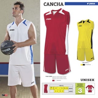 218
1184.12.005 Basket Set 100% Polyester Interlock
Basket Set 100% Poliester Interlock
Basket Set 100% Poliestere Interlock
CANCHA
DISPONIBLE
AVAILABLE
DISPONIBILITA
33
XS - S
14 - 16
M L XL
6 - 8 10 - 12
XXL-3XL
JUNIOR
SENIOR
1184.12.
1184.12.019 Set
unisexRED/WHITE
YELLOW/BLACK
UPTO END OF STOCK 2015
 