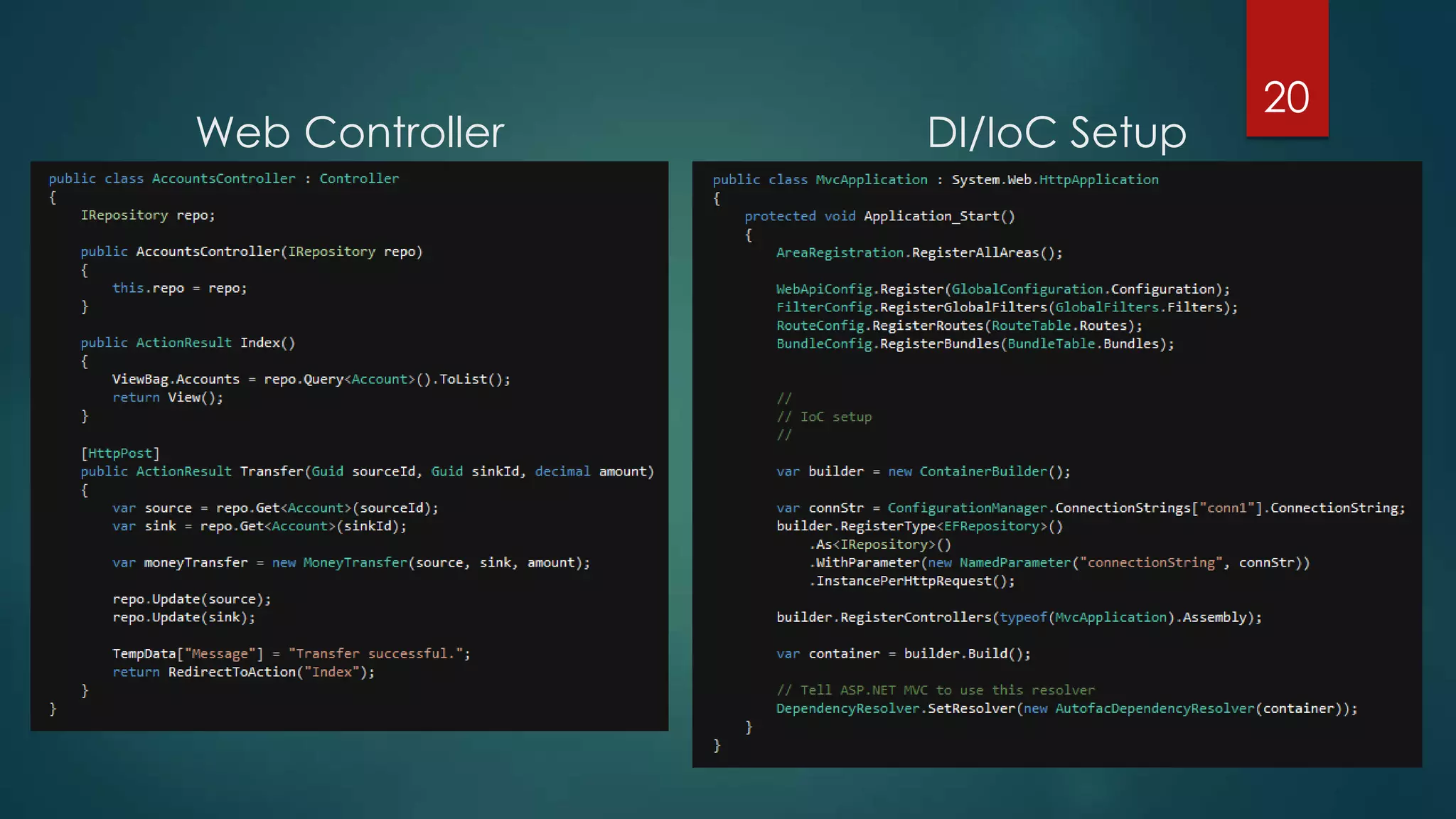 20
Web Controller DI/IoC Setup
 