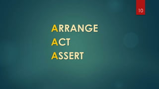 10
ARRANGE
ACT
ASSERT
 