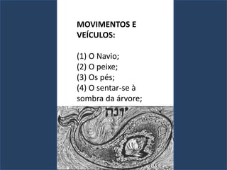 MOVIMENTOS E
VEÍCULOS:
(1) O Navio;
(2) O peixe;
(3) Os pés;
(4) O sentar-se à
sombra da árvore;
 