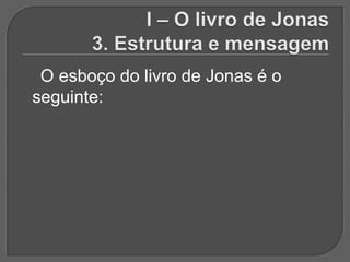 O esboço do livro de Jonas é o
seguinte:
 