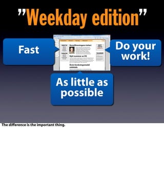 ”Weekday edition”
Fast
As little as
possible
Do your
work!
The diﬀerence is the important thing.
 