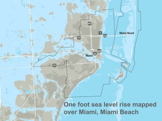 One foot sea level rise mapped over Miami, Miami Beach 