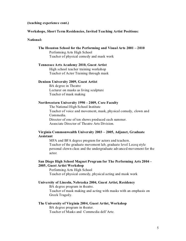 teaching artist resumes