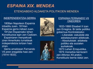 ESPAINA XIX. MENDEA 
