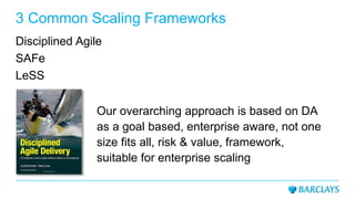 3 Common Scaling Frameworks
Disciplined Agile
SAFe
LeSS
Our overarching approach is based on DA
as a goal based, enterpris...