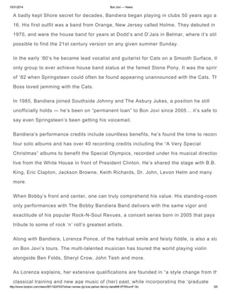 10/31/2014 Bon Jovi — News 
A badly kept Shore secret for decades, Bandiera began playing in clubs 50 years ago at 
16. Hi...