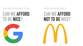 NOW THE QUESTION IS
CAN WE AFFORD
TO BE NICE?
CAN WE AFFORD
NOT TO BE NICE?
THE QUESTION USED TO BE
 