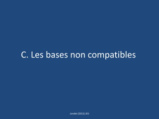 C. Les bases non compatibles
Jondet (2012) JEIJ
 