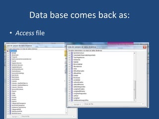 Data base comes back as:
• Access file

 
