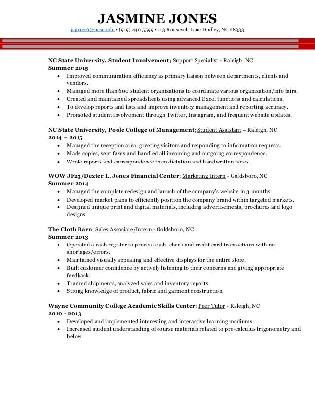 jones jasmine full resume