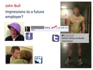 John Bull
Impressions to a future
employer?



                          @Gissane90
                          tattoo's booze an Boobs
                          crack house
 