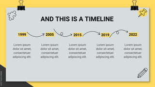 AND THIS IS A TIMELINE
1999
Lorem ipsum
dolor sit amet,
consectetuer
adipiscing elit.
2005
Lorem ipsum
dolor sit amet,
consectetuer
adipiscing elit.
2015
Lorem ipsum
dolor sit amet,
consectetuer
adipiscing elit.
2019 2022
Lorem ipsum
dolor sit amet,
consectetuer
adipiscing elit.
Lorem ipsum
dolor sit amet,
consectetuer
adipiscing elit.
 