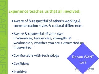 Experience teaches us the members:<br />Self-disciplined<br />Strong communicators<br />Good collaborators<br />Organized<...