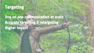 Targeting
One on one communication at scale
Accurate targeting & retargeting
Higher impact
 