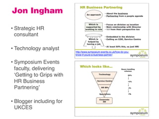 • Strategic HR
consultant
• Technology analyst
• Symposium Events
faculty, delivering
‘Getting to Grips with
HR Business
P...