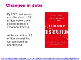 • By 2020 businesses
could be short of 85
million workers with
college degrees or
vocational training.
• At the same time,...