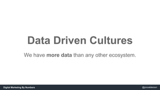 Data Driven Cultures 
We have more data than any other ecosystem. 
Digital Marketing By Numbers @jonoalderson 
 