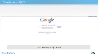 Google.com: 2007 
2007 Revenue = $17.5bn 
@JonDMyers 
 