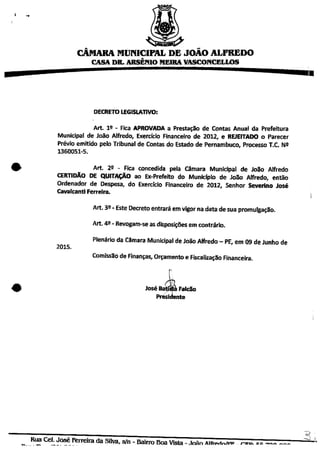 Documento da Çâmara Municipal de João Alfredo
