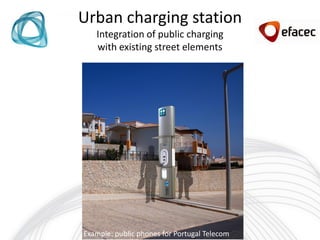 Urban charging station
   Integration of public charging
   with existing street elements




Example: public phones for Portugal Telecom
 