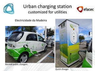 Urban charging station
                         customized for utilities
         Electricidade da Madeira




Normal public chargers

                                         Quick charger
 