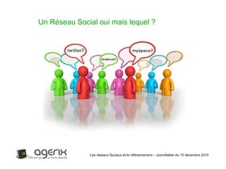 Les réseaux Sociaux et le référencement – JoomAtelier du 15 décembre 2010 Un Réseau Social oui mais lequel ? 