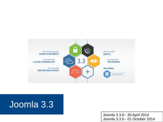 Joomla 3.3
Joomla 3.3.0 - 30 April 2014
Joomla 3.3.6 - 01 October 2014
 