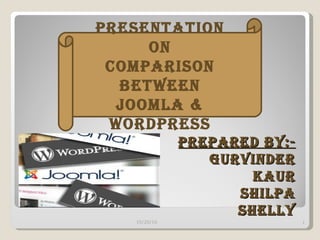 Prepared By:- Gurvinder Kaur Shilpa Shelly Presentation On Comparison Between Joomla & Wordpress 10/20/10 