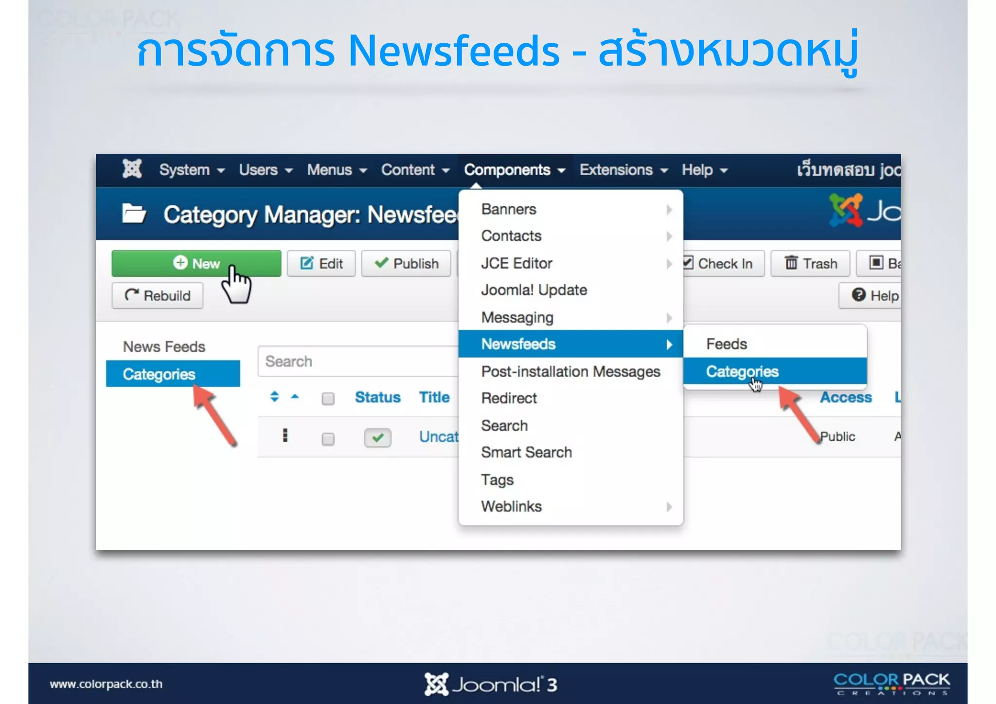 การจัดการ Newsfeeds - สร้างหมวดหมู่
 