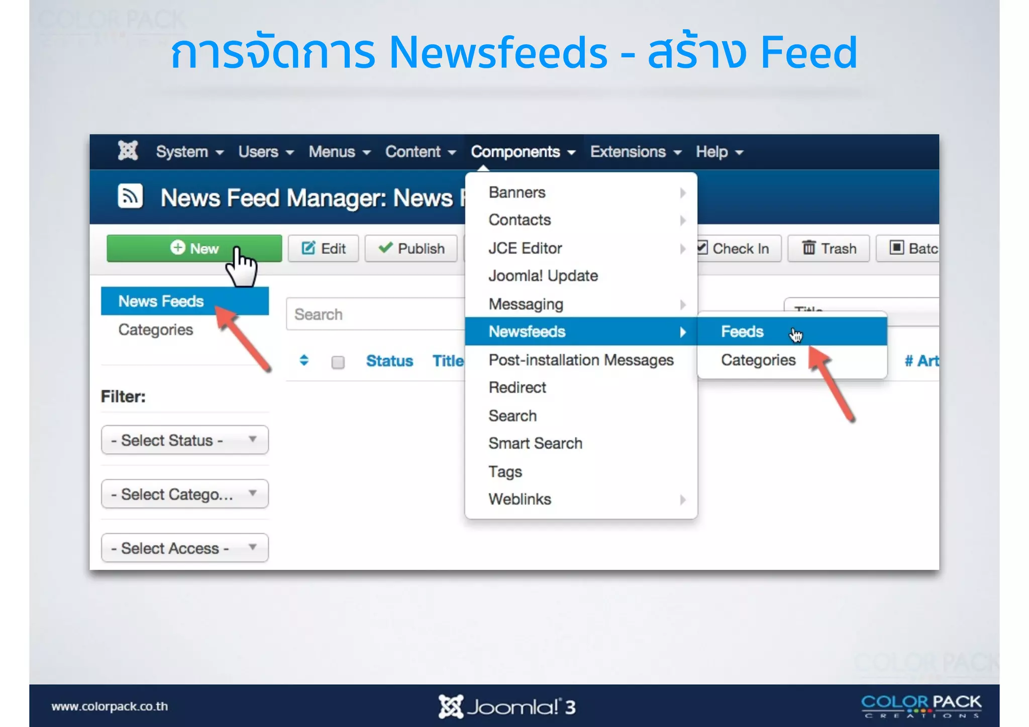การจัดการ Newsfeeds - สร้าง Feed
 