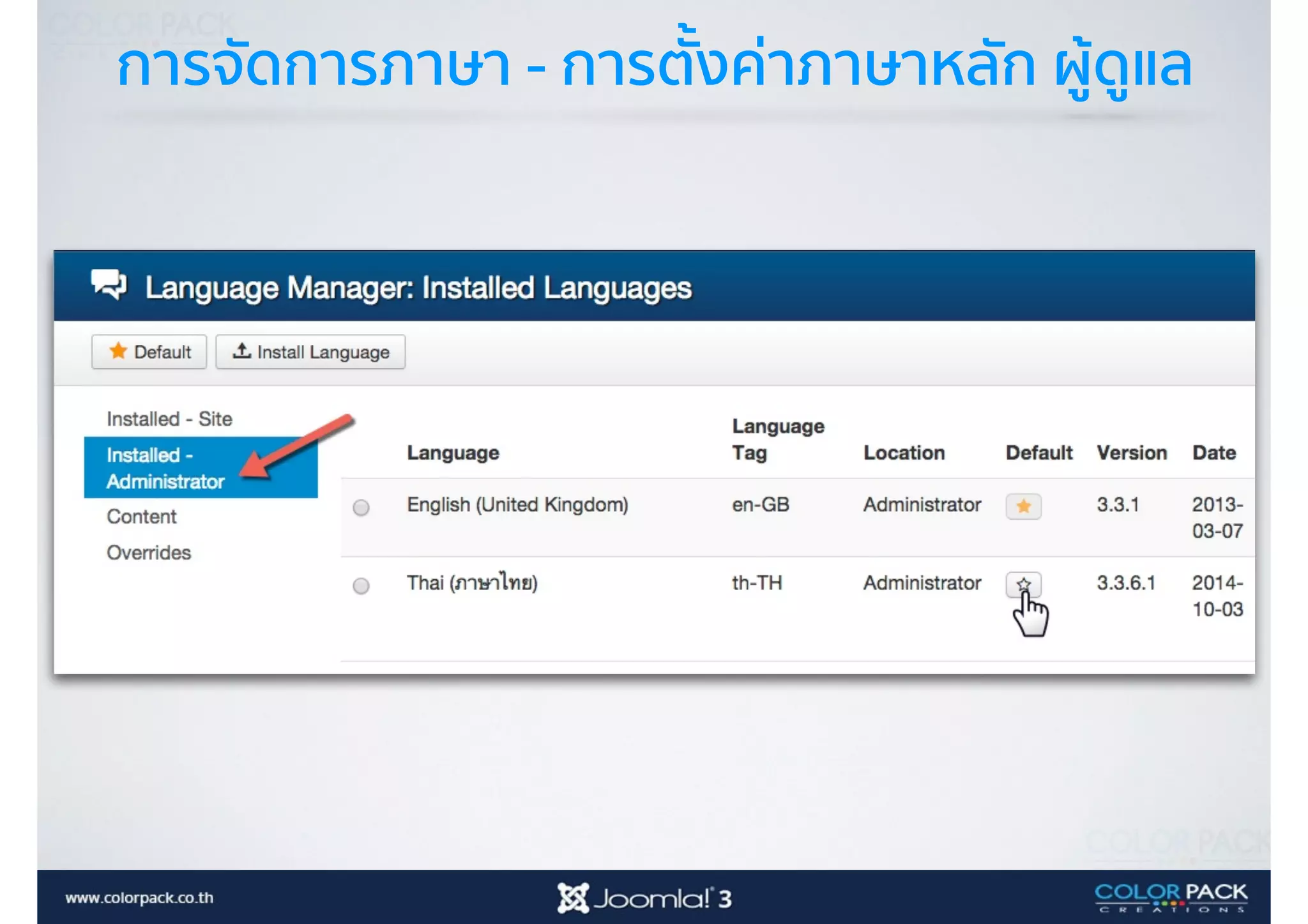 การจัดการภาษา - การตั้งค่าภาษาหลัก ผู้ดูแล
 