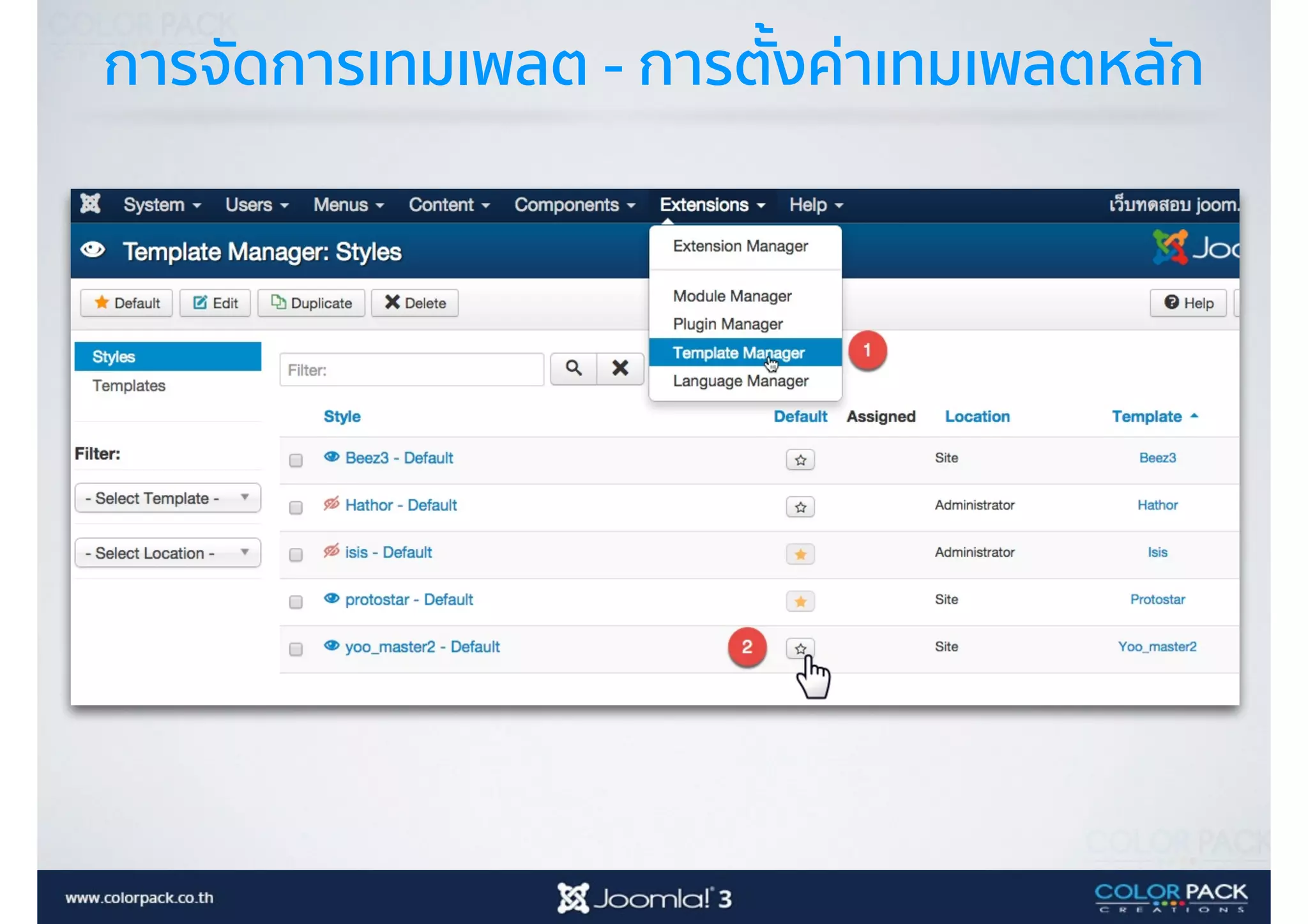 การจัดการเทมเพลต - การตั้งค่าเทมเพลตหลัก
 