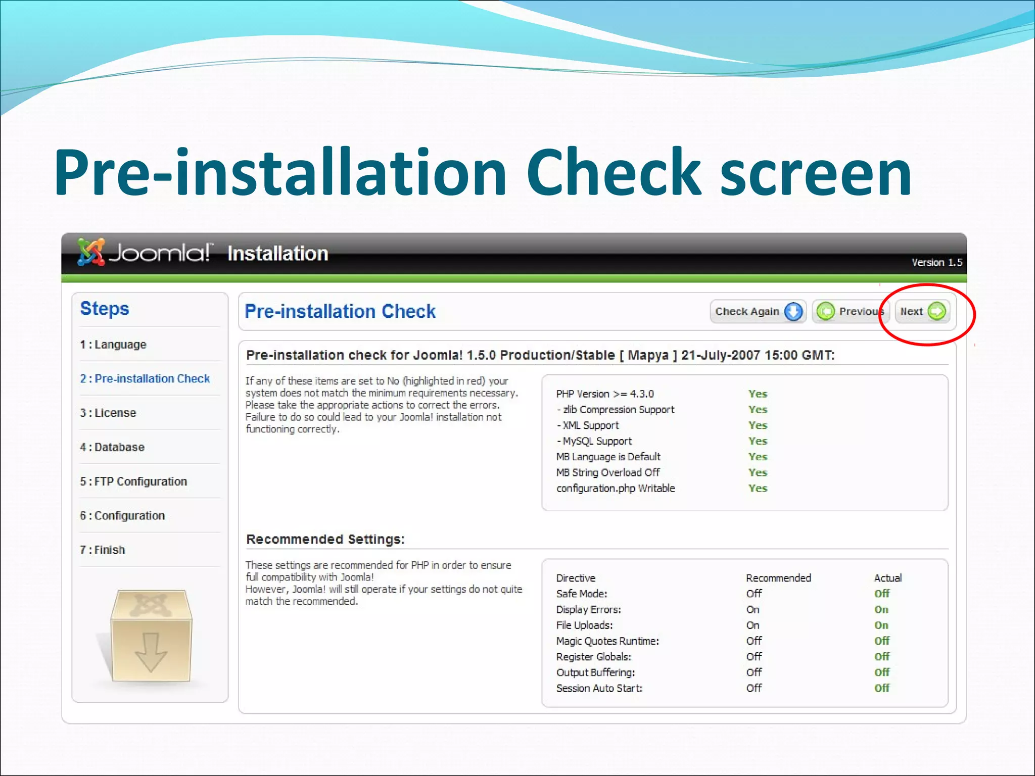 Pre-installation Check screen

 