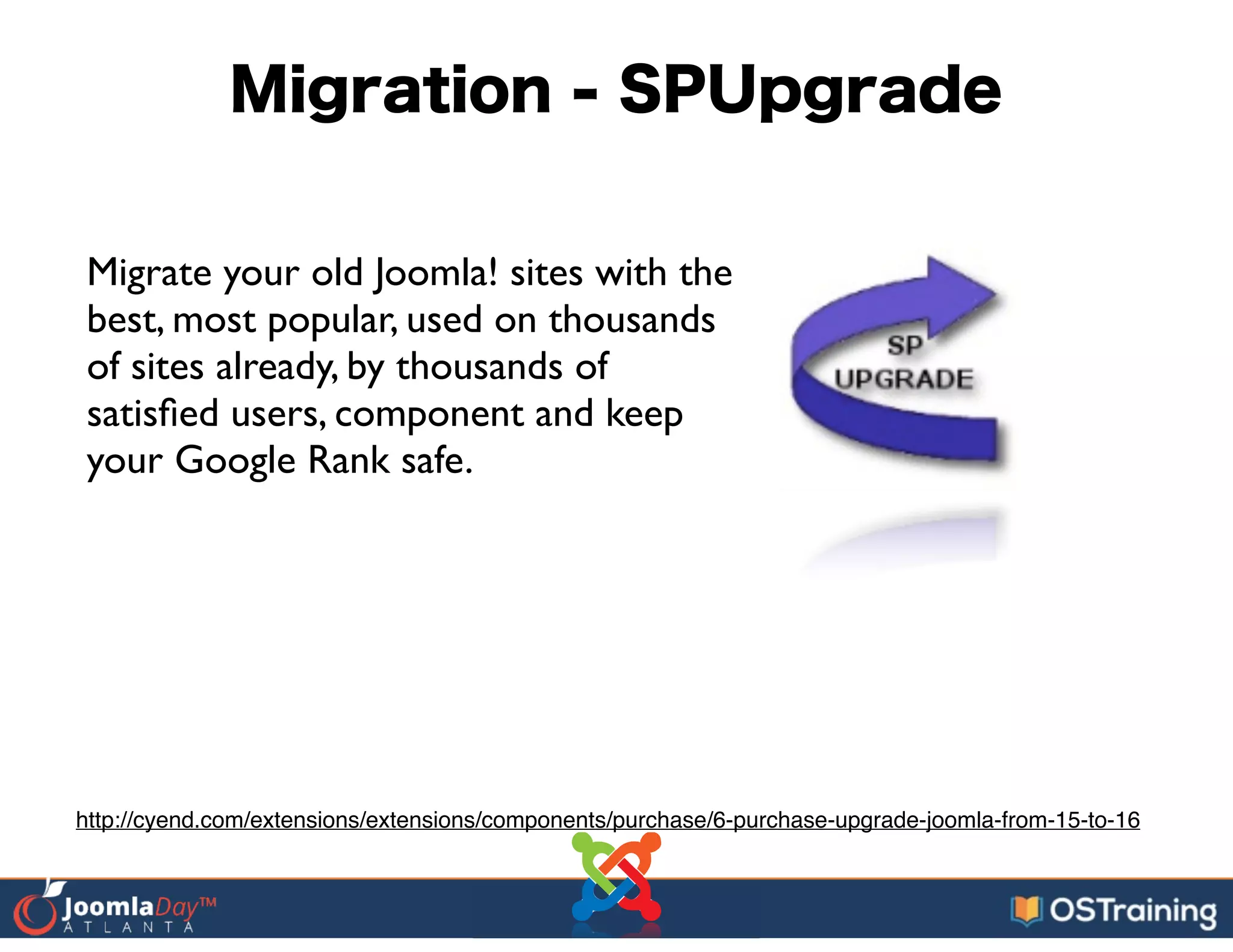 Migration - SPUpgrade
Migrate your old Joomla! sites with the
best, most popular, used on thousands
of sites already, by thousands of
satisﬁed users, component and keep
your Google Rank safe.
http://cyend.com/extensions/extensions/components/purchase/6-purchase-upgrade-joomla-from-15-to-16
 