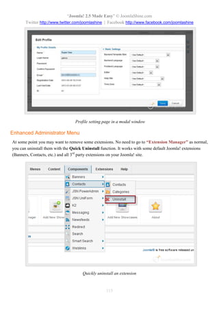 “Joomla 2.5 leicht gemacht” © JoomlaShine.com
Twitter http://www.twitter.com/joomlashine | Facebook http://www.facebook.com/joomlashine
115
“ Wählen”- Button klicken, um Menüitemtyp zu wählen
3. Wählen Sie “Einzelkontakt”
 