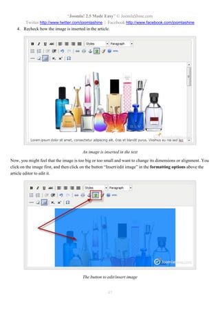 “Joomla 2.5 leicht gemacht” © JoomlaShine.com
Twitter http://www.twitter.com/joomlashine | Facebook http://www.facebook.com/joomlashine
47
4. Nun wird ein Pop-up angezeigt. Es gibt viele verschiedene Elemente, die Sie verlinken können, wie z.
B. “Kontakte”, “Artikel”, “News Feed”, “Suchen” und weitere. Hier müssen Sie den Link zu einem
Artikel erstellen, klicken Sie also auf “Single Artikel”.
Menüitemtyp “Single Artikel” wählen
5. Als nächstes müssen Sie den Parameter “Menü Titel”, zum Beispiel mit “Über uns” vergeben.
 