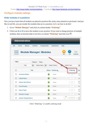 “Joomla 2.5 leicht gemacht” © JoomlaShine.com
Twitter http://www.twitter.com/joomlashine | Facebook http://www.facebook.com/joomlashine
74
Der Linktext nach der Bearbeitung
5. Klicken Sie nun auf “Speichern” und öffnen Sie Ihre Seite, um den Artikel mit dem neuen Link zu
sehen.
Der Artikel mit dem neuen Link
Wenn Sie den Link bearbeiten möchten, markiren Sie ihn und klicken Sie auf “Link
hinzufügen/bearbeiten”.
 