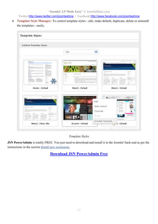 “Joomla 2.5 leicht gemacht” © JoomlaShine.com
Twitter http://www.twitter.com/joomlashine | Facebook http://www.facebook.com/joomlashine
93
“Als Standard” wählen
5. Nun klicken Sie auf “Vorschau” im Back-End, um das Front-End zu sehen.
 
