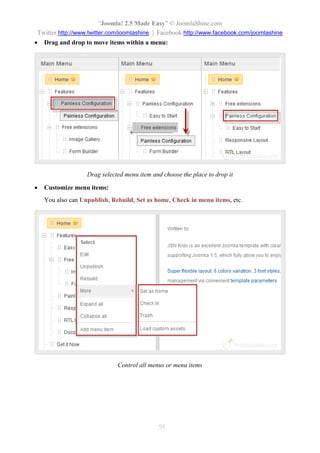 “Joomla 2.5 leicht gemacht” © JoomlaShine.com
Twitter http://www.twitter.com/joomlashine | Facebook http://www.facebook.com/joomlashine
98
Vorschau klicken
6. Eine neue Seite wird in einem neuen Tab geöffnet; Diese Seite zeigt alle Modulpositionen des
Templates, wie in dere Abbildung unten.
 
